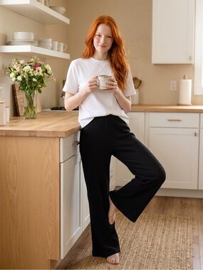 Zenana Black Waffle Knit Wide Leg Lounge Pants NWOT Medium